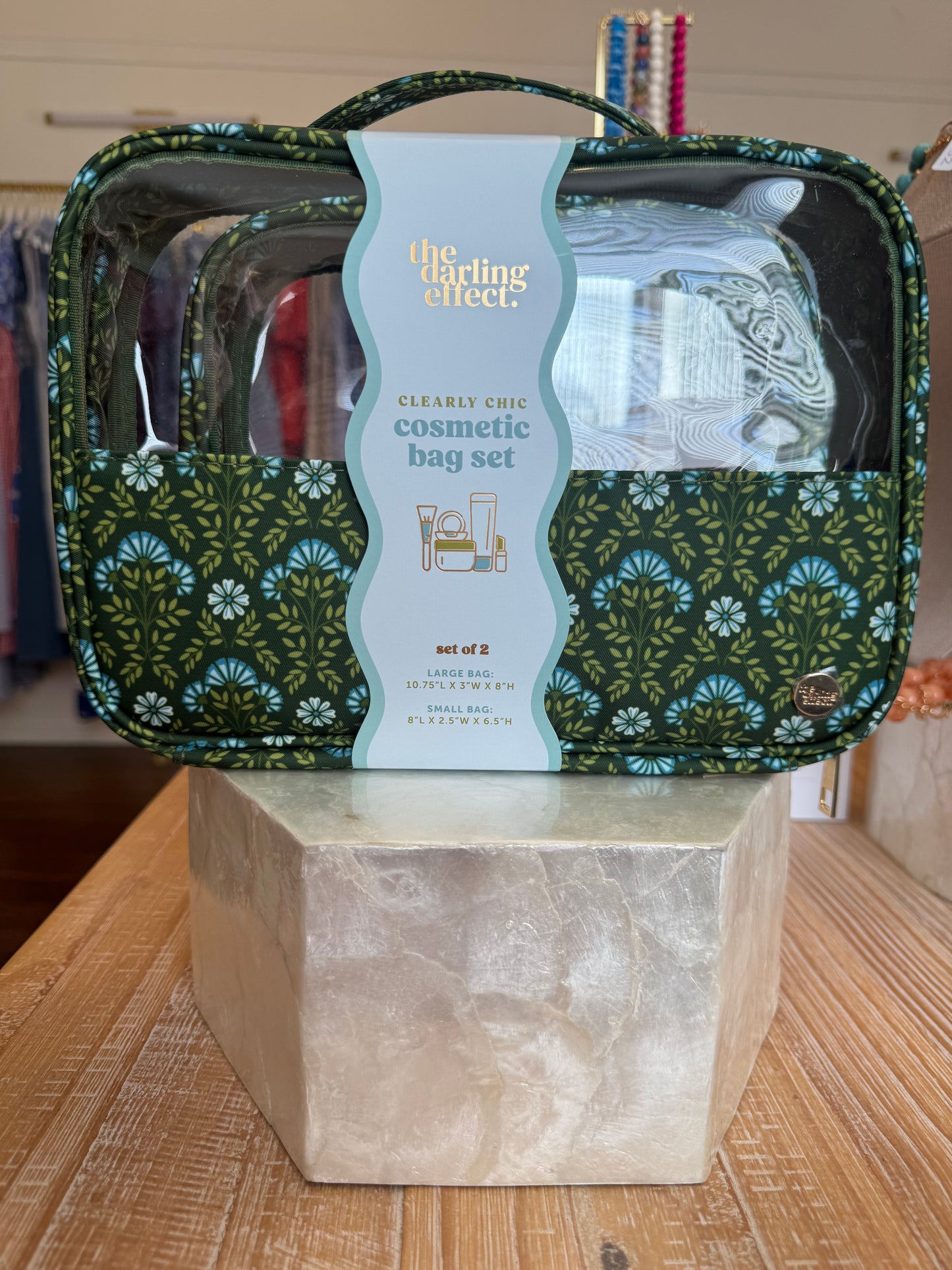 Everbloom Forest Green Clear Cosmetic Bag Set