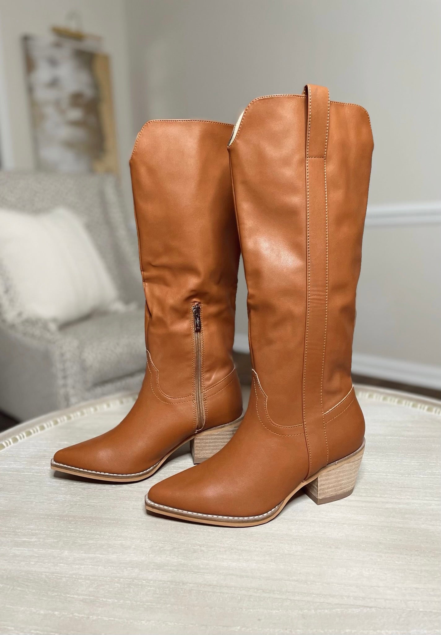 Carrie Cowboy Knee High Boots Camel