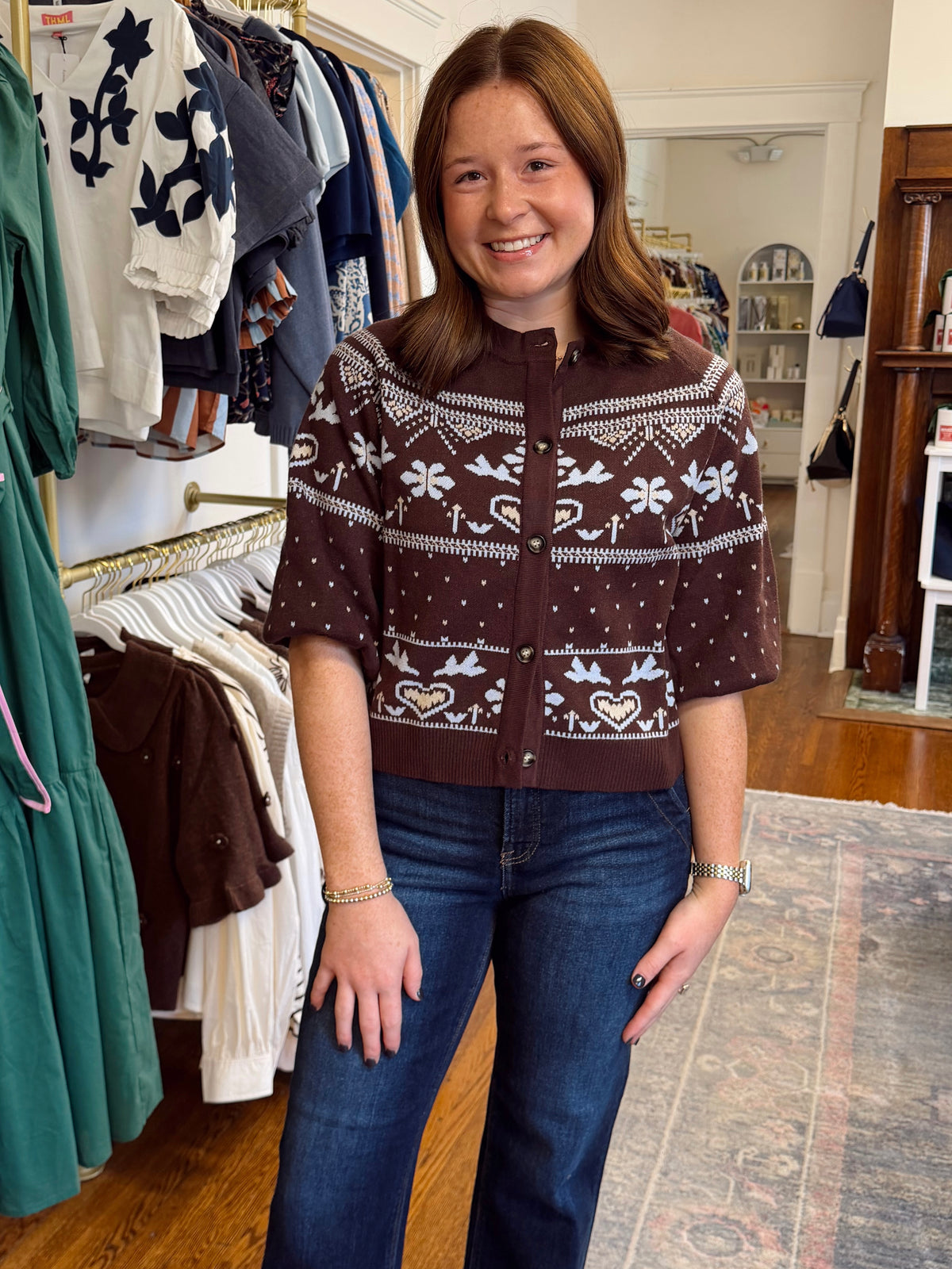 Tonya Pattern Button Down Sweater