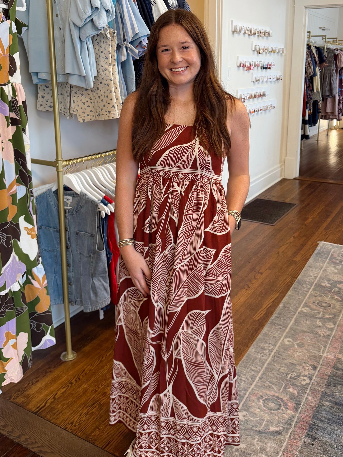 Rust Leaf Code Maxi Dress