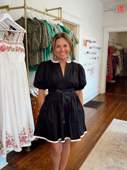Adeline Black Belted Dress