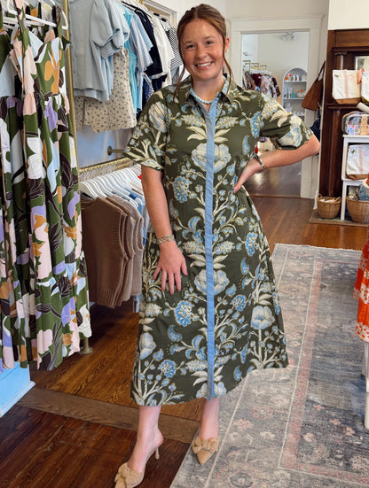 Andrea Olive Floral Maxi Dress