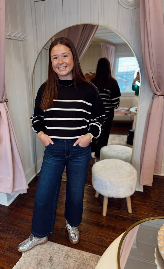 Caroline Black and White Stripe Sweater