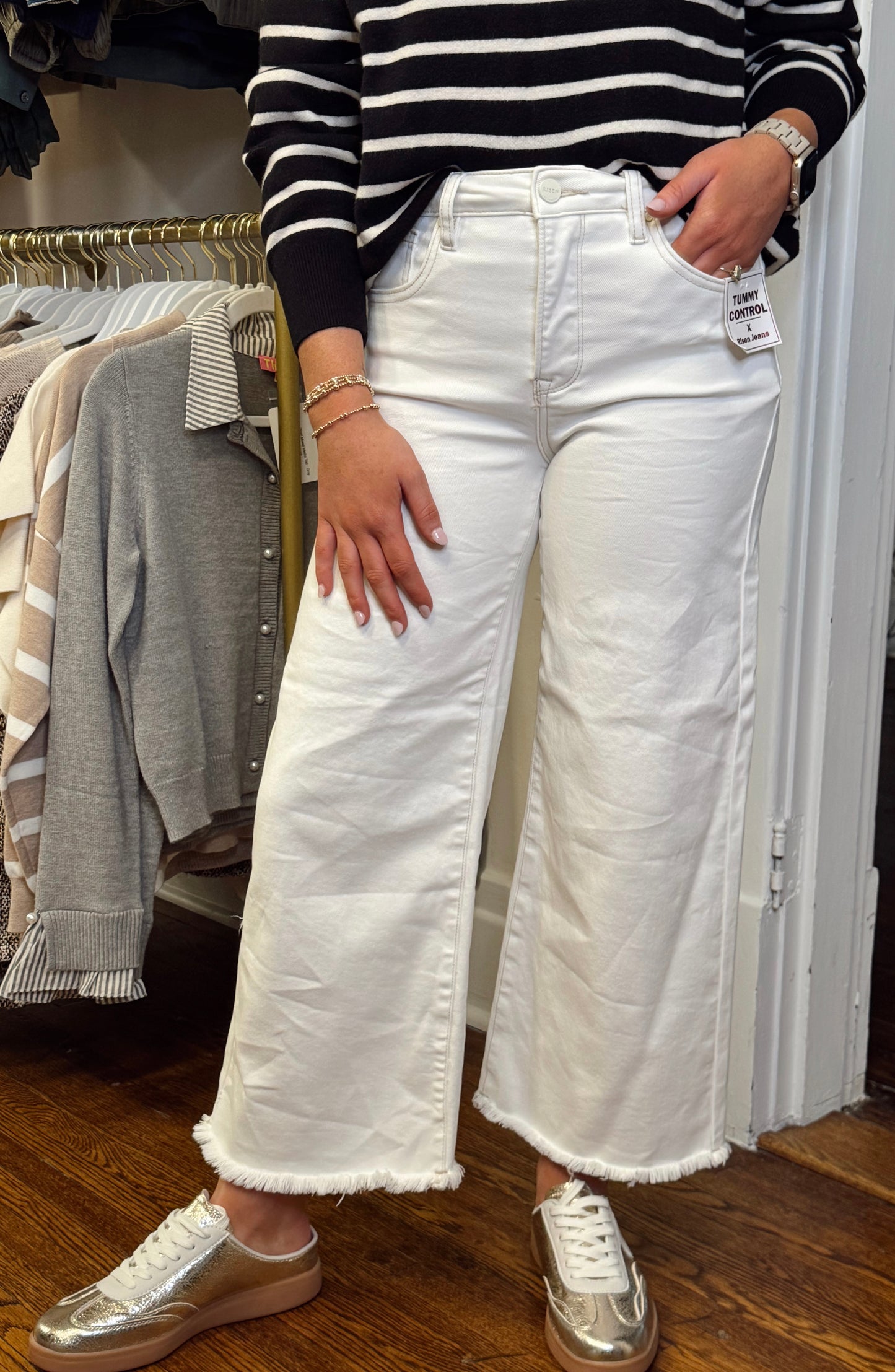 Tummy Control Cream High Rise Jeans