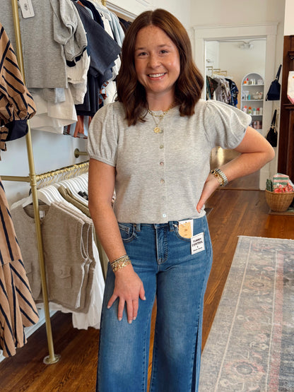 Heidi Light Gray Short Sleeve Cardigan