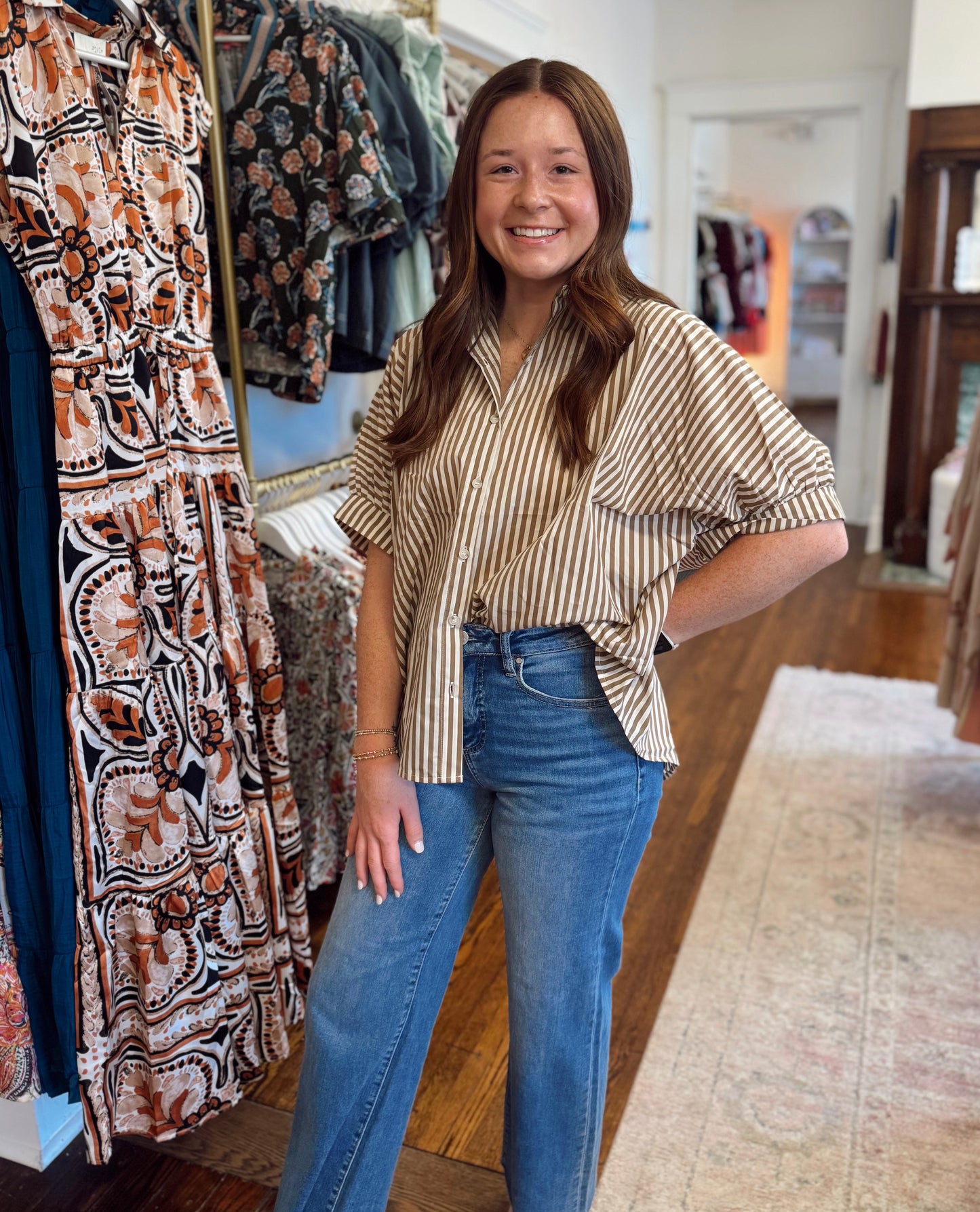 Ash Brown Stripe Button Down