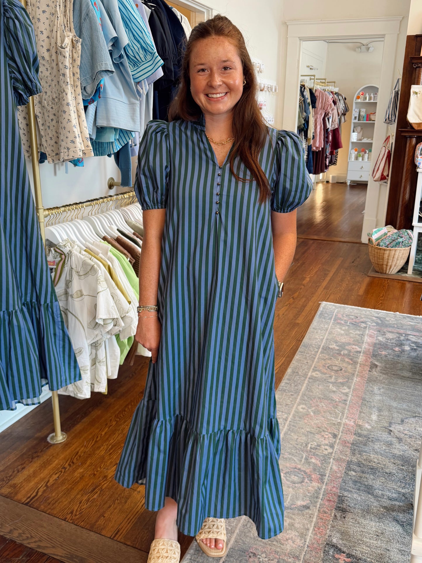 Vincent Stripe Dress - Green/Blue