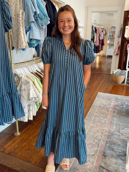 Vincent Stripe Dress - Green/Blue