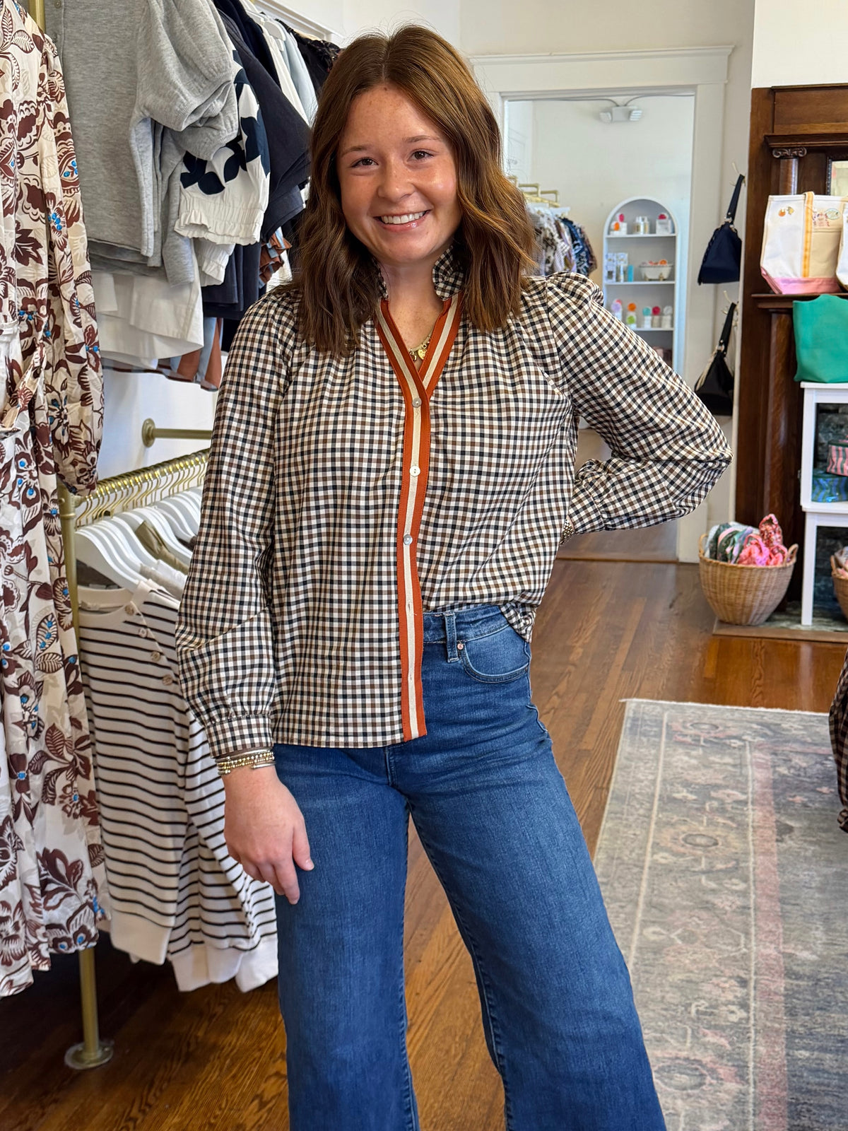 Rebecca Gingham Button Up Top