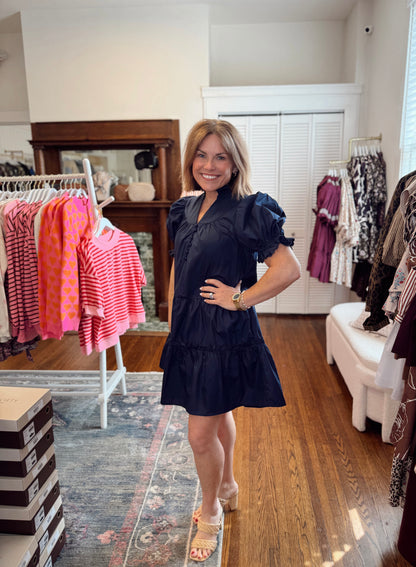 Penelope Ruffle Dress - Navy