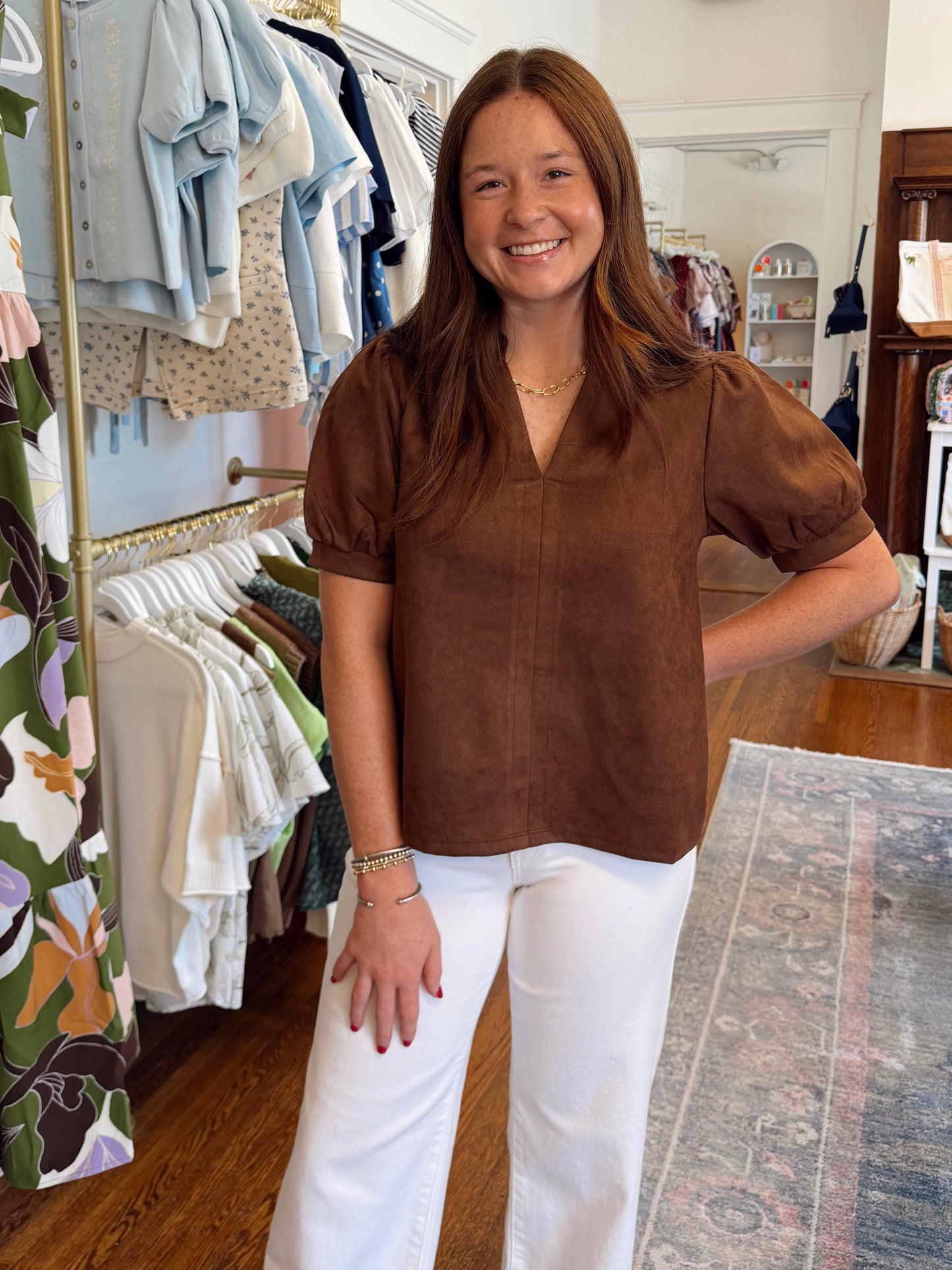 Tara Soft Suede Top - Brown