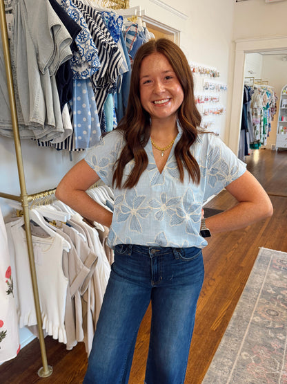 Piper Blue Embroidered Top