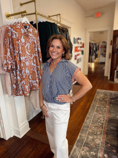 Mindi Navy Stripe Top