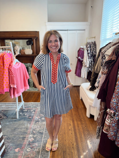 Sandie Stripe Navy Dress