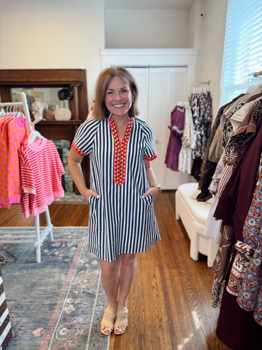 Sandie Stripe Navy Dress