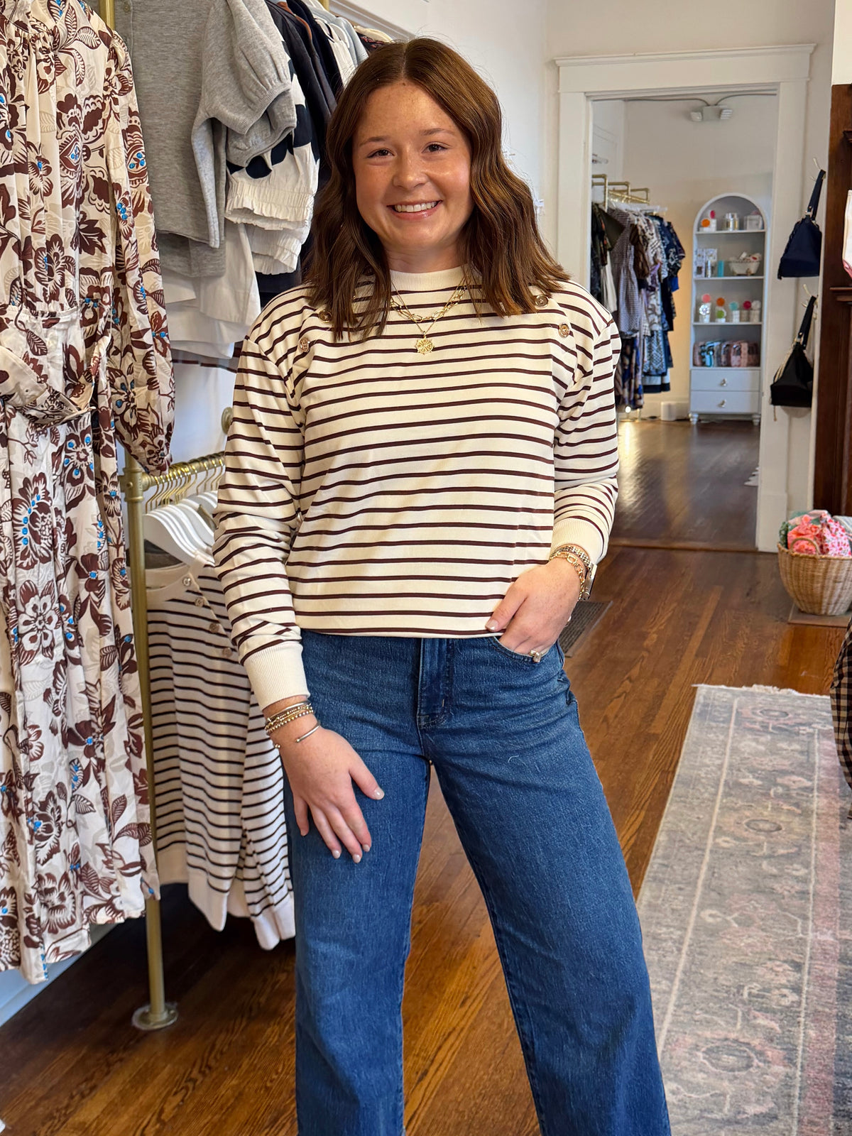 Heather Stripe Button Top
