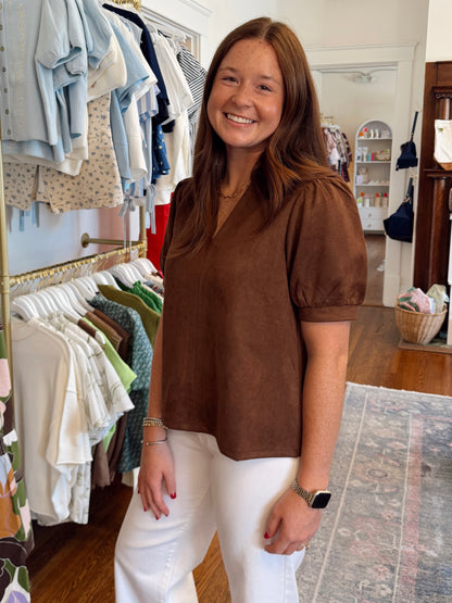 Tara Soft Suede Top - Brown