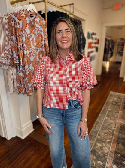 Kelsie Red Gingham Puff Sleeve Top
