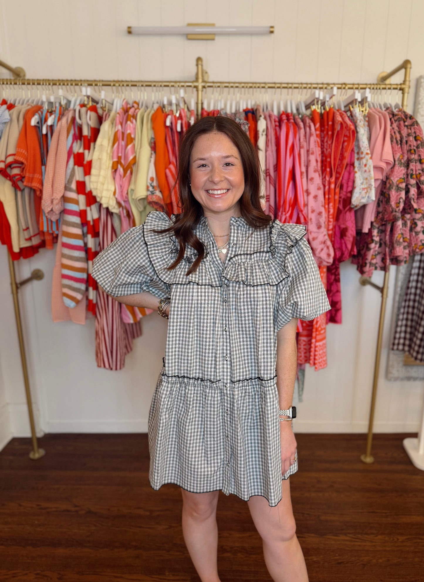 Cara Gingham Ruffle Trim Dress