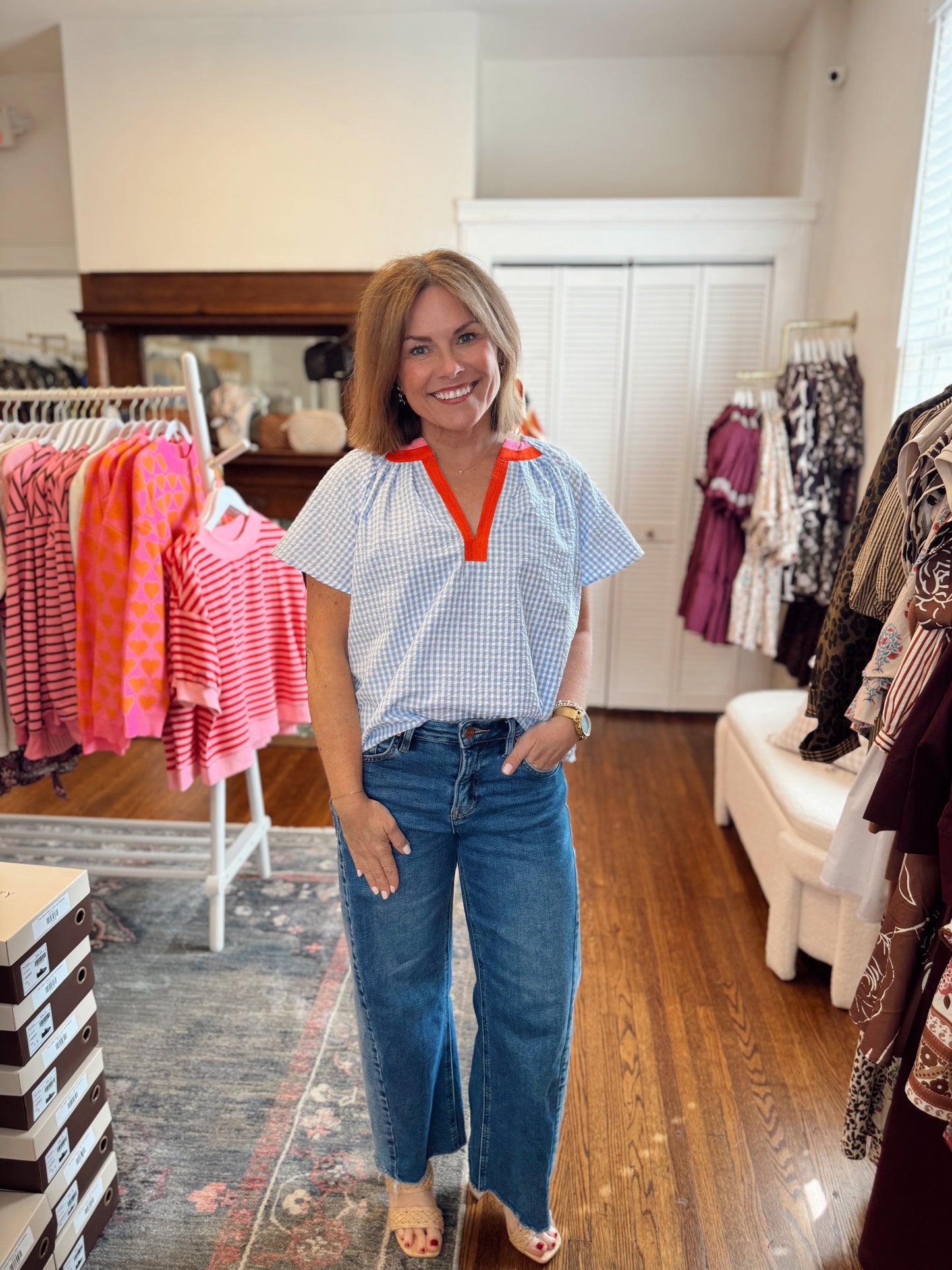 Hannah Baby Blue Gingham Top