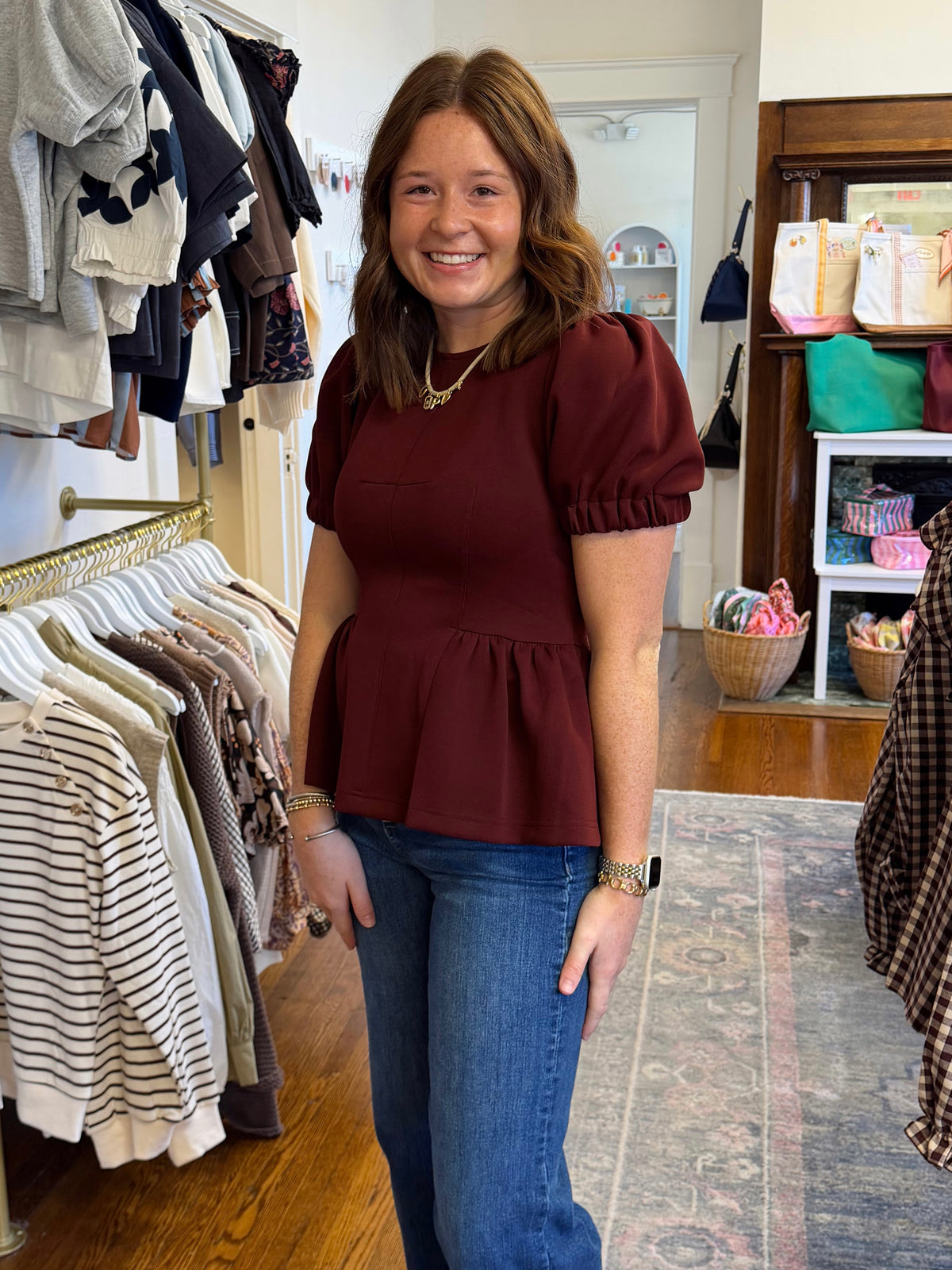 Felicity Peplum Top - Burgundy