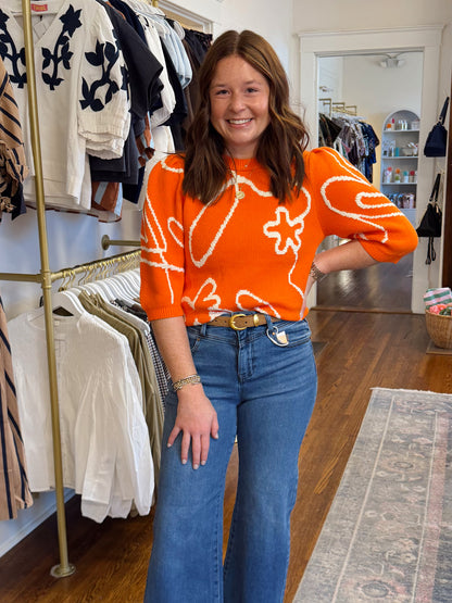 Poppy Embroidered Orange Sweater