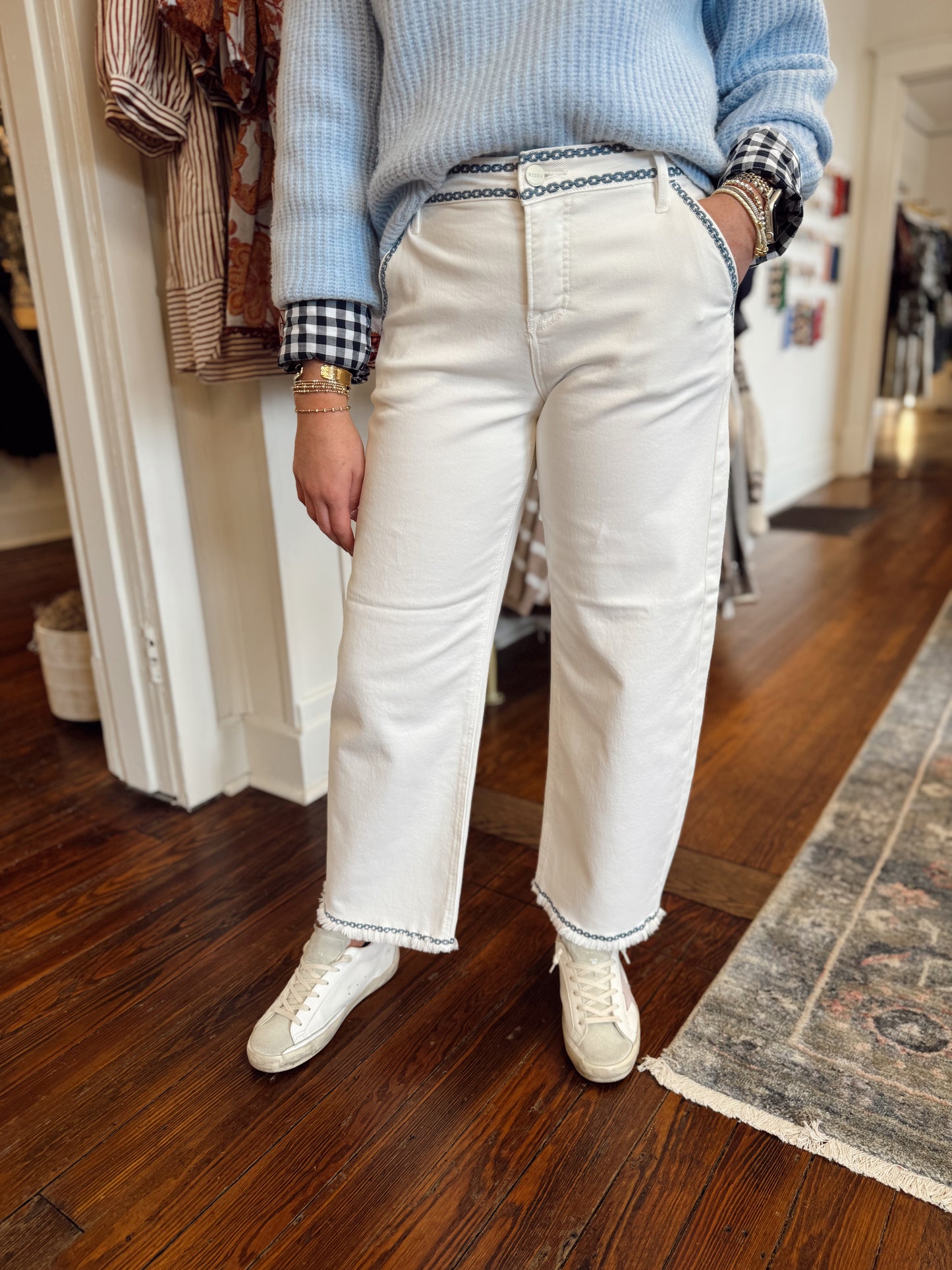 Tummy Control Embroidered Barrel Pants