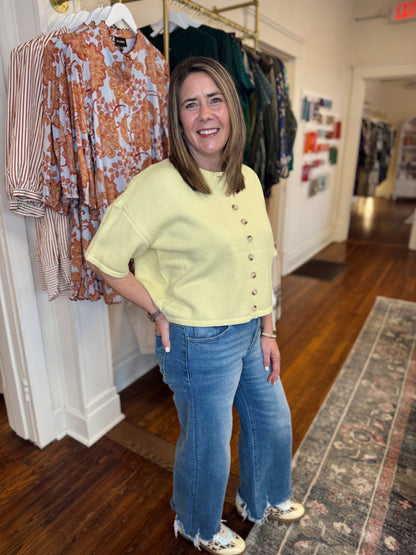 Ellison Short Sleeve Cardigan - Lemon Yellow