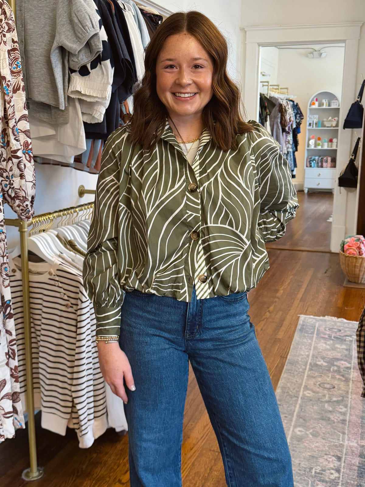 Ophelia Olive Abstract Top