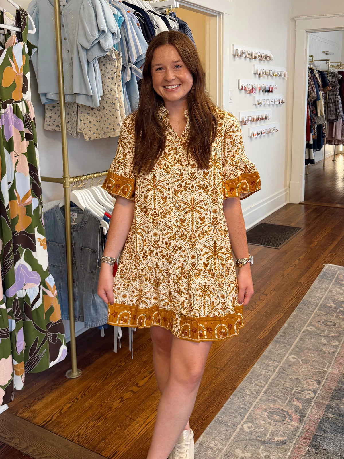 Calina Cream & Brown Dress