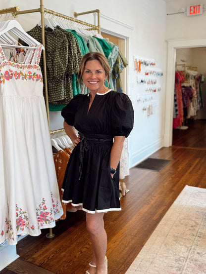 Adeline Black Belted Dress