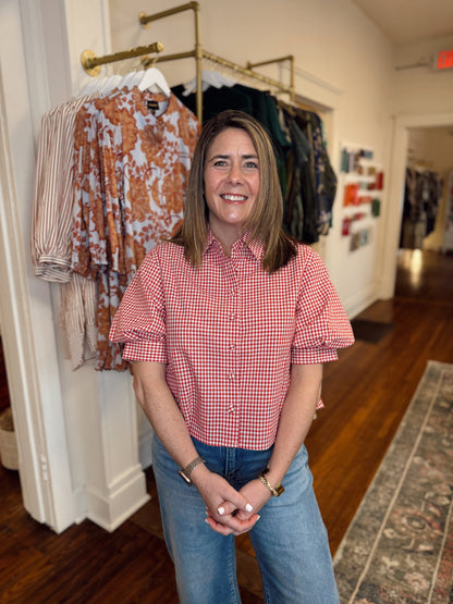 Kelsie Red Gingham Puff Sleeve Top