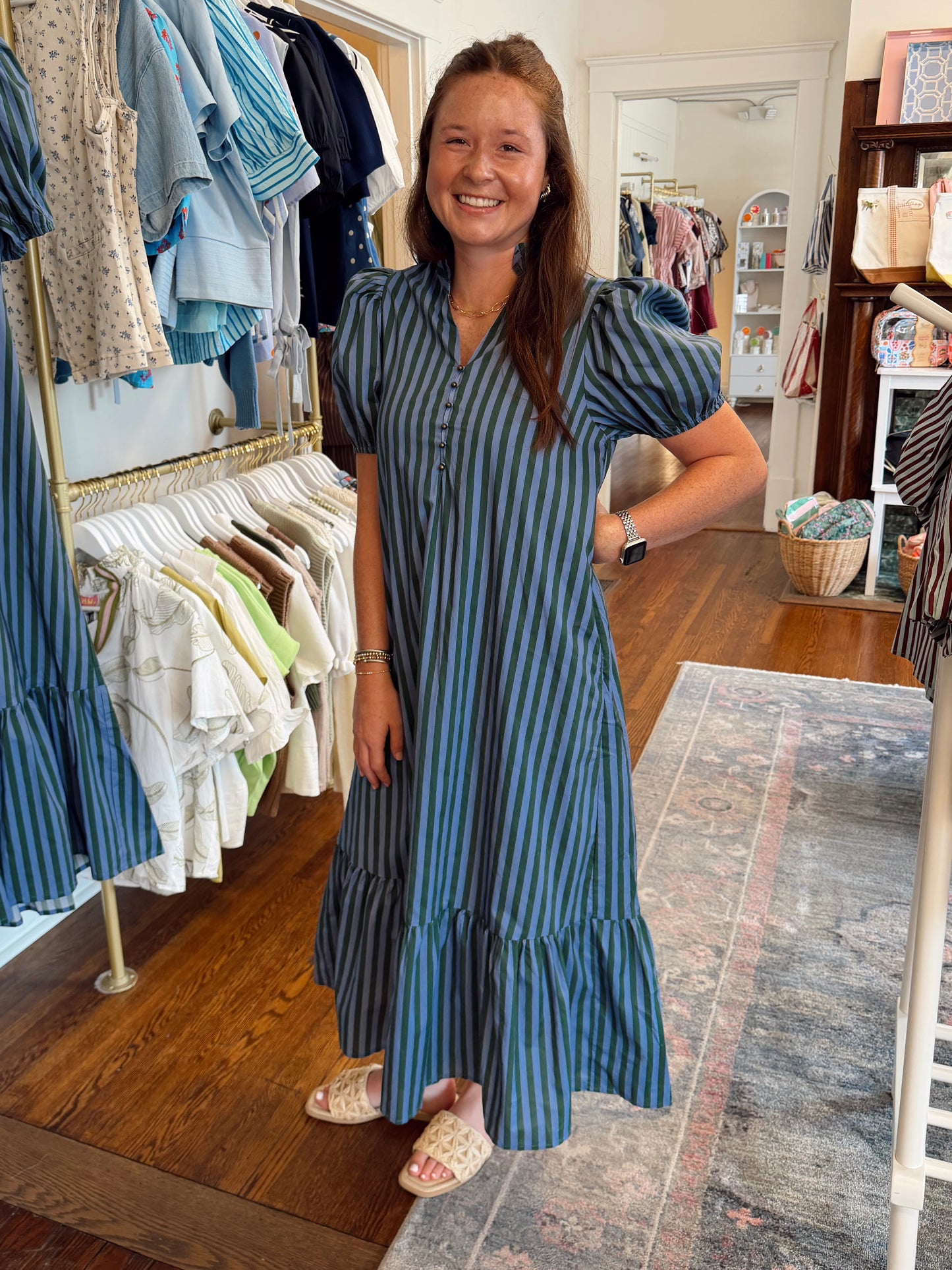 Vincent Stripe Dress - Green/Blue