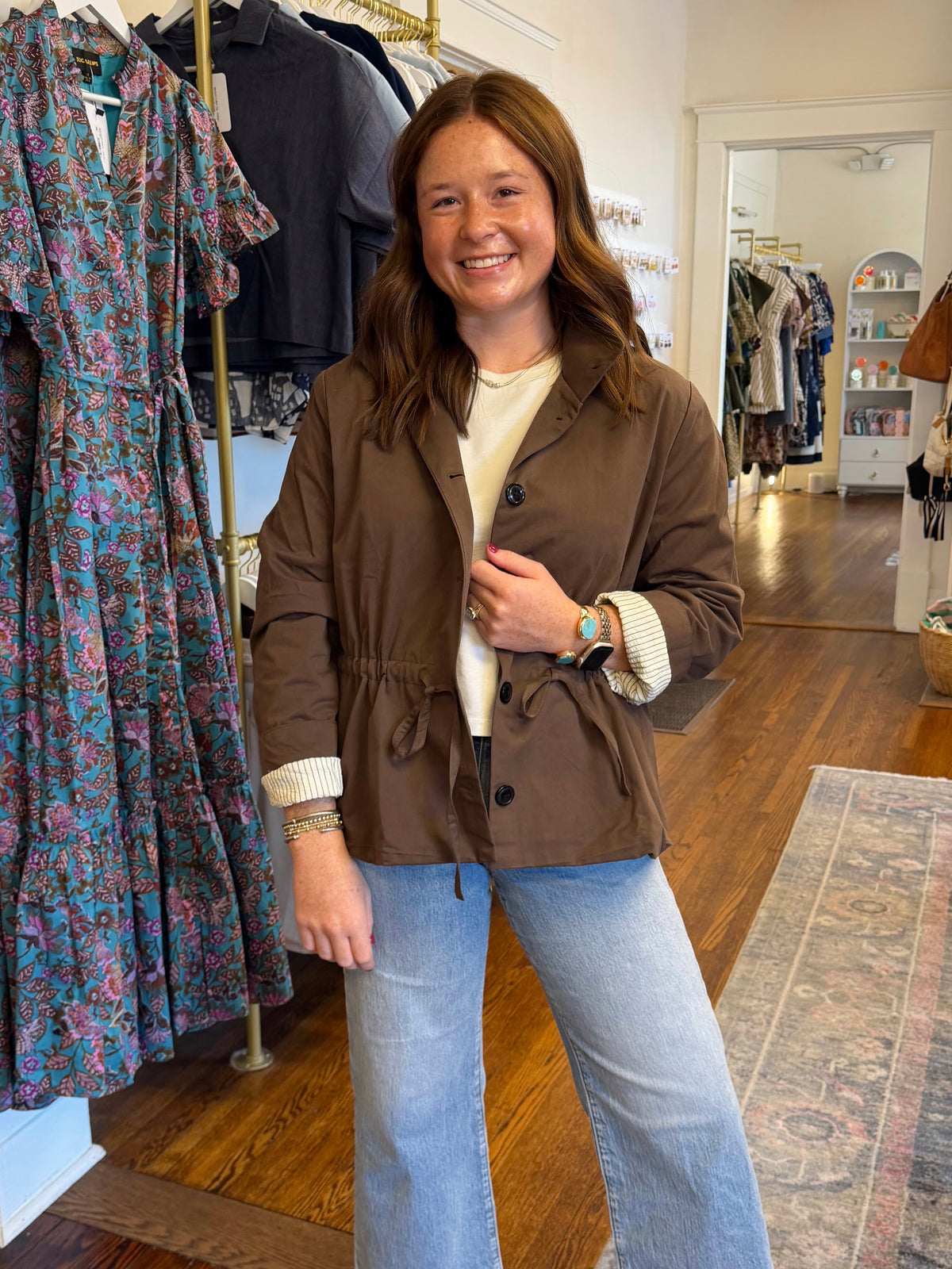 Josslyn Brown Drawstring Waist Jacket