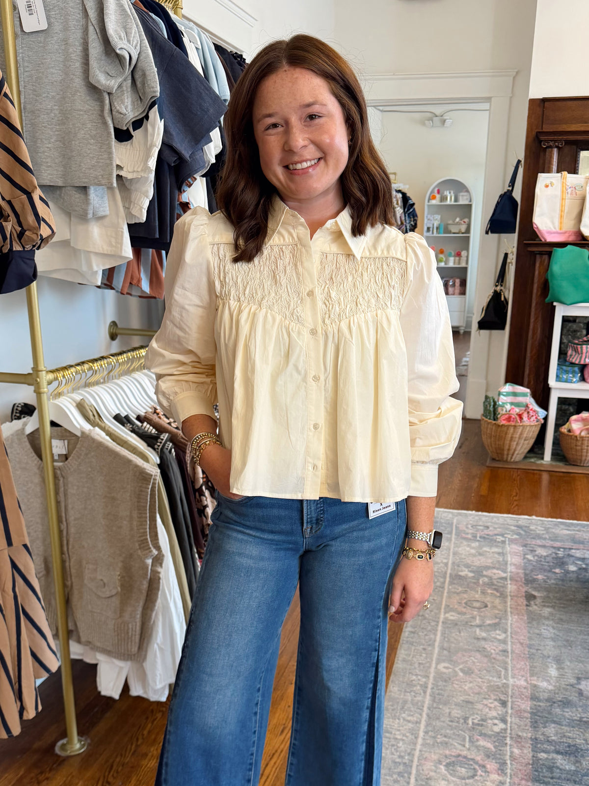 Cloud Cream Smocked Top