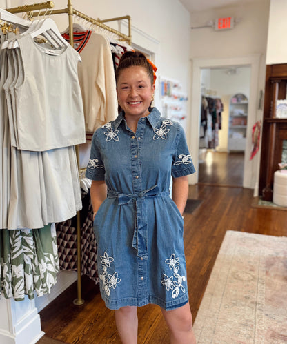 Hampton Embroidered Flower Denim Dress