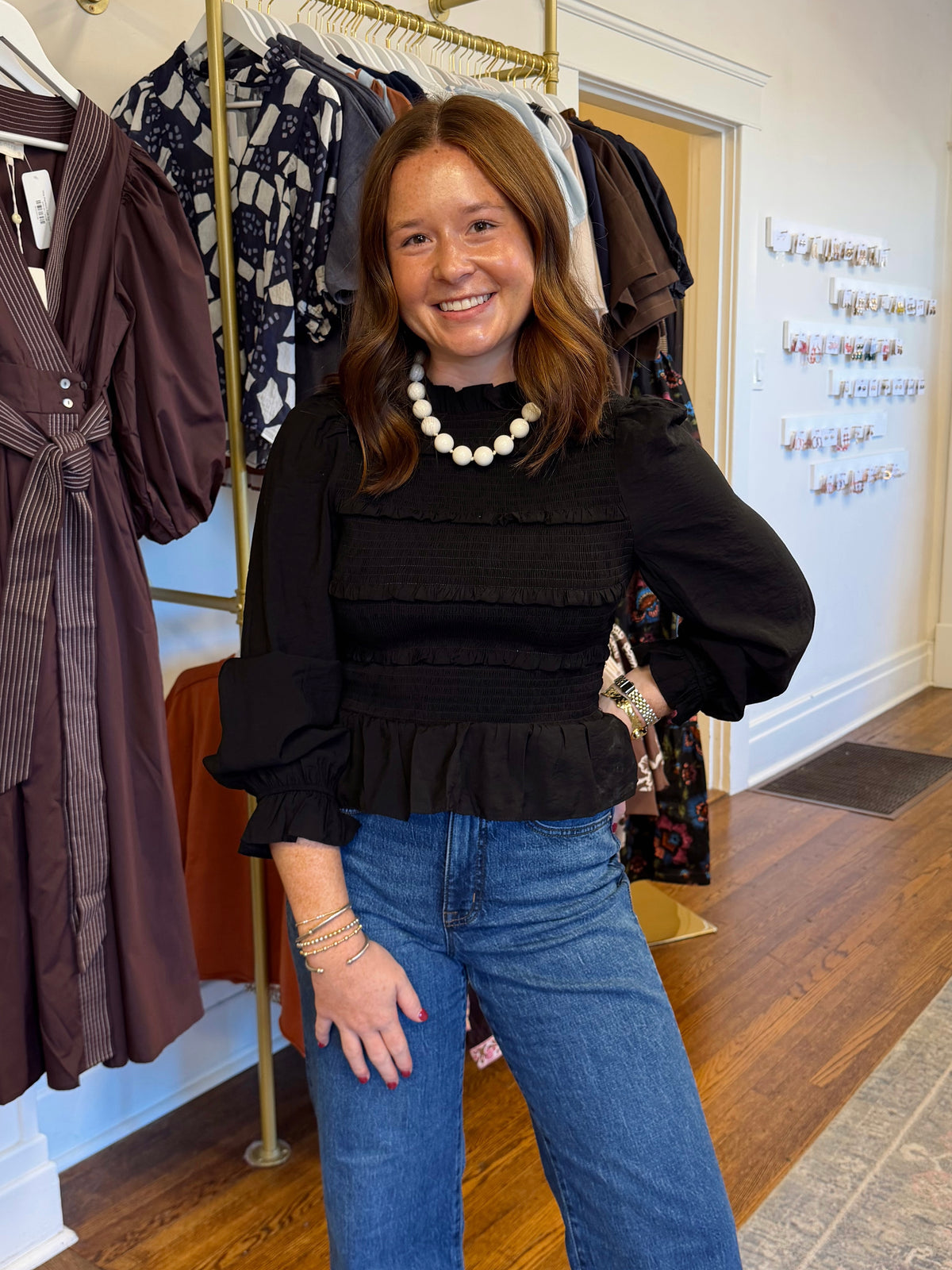 Clancey Black Smocked Top