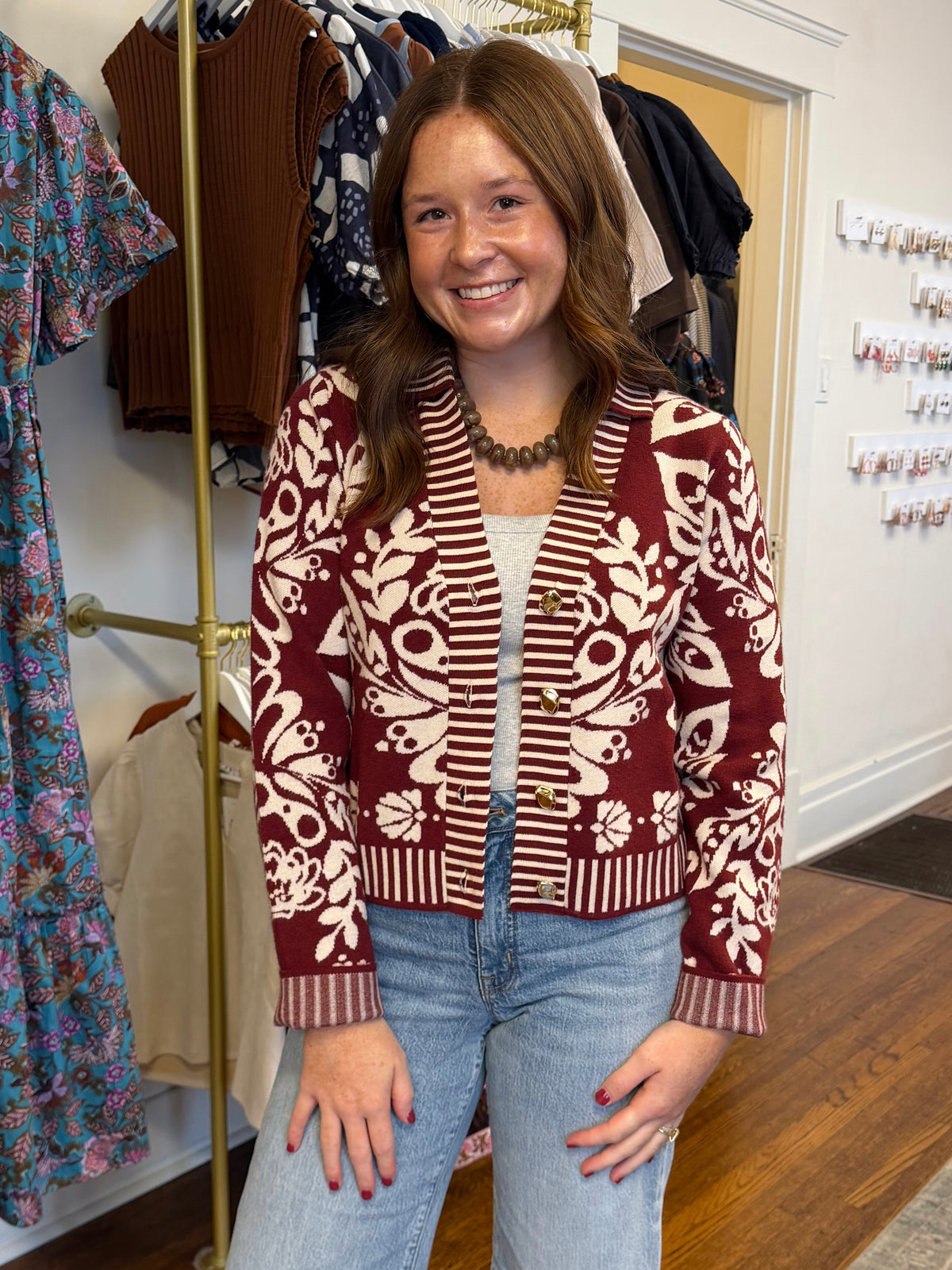 Harleigh Wine Floral Cardigan