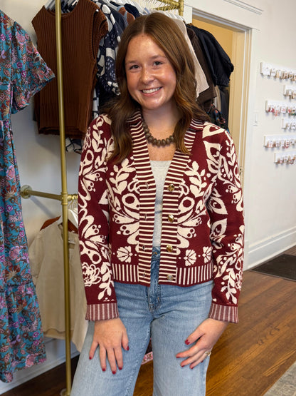 Harleigh Wine Floral Cardigan