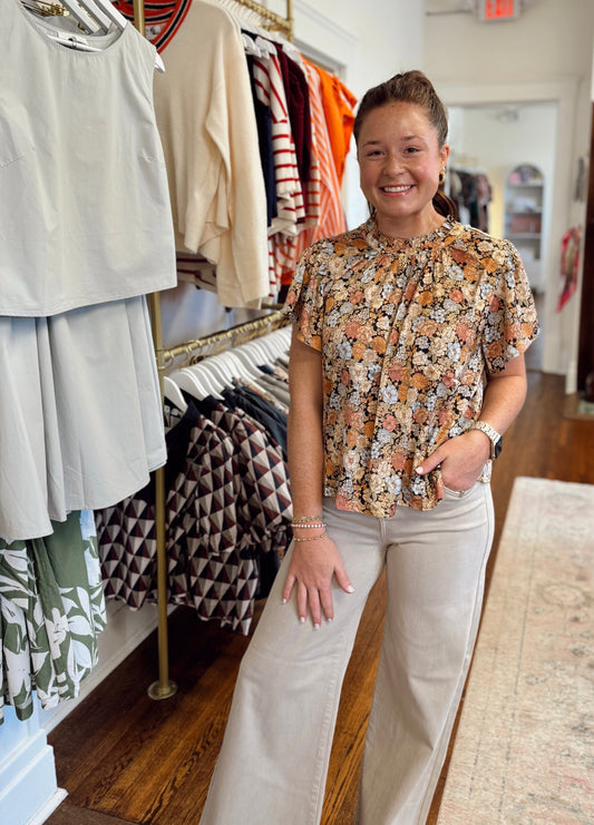 Flirty Floral Flutter Sleeve Top