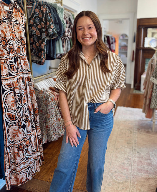 Ash Brown Stripe Button Down