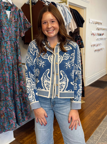 Addie Blue Paisley Cardigan