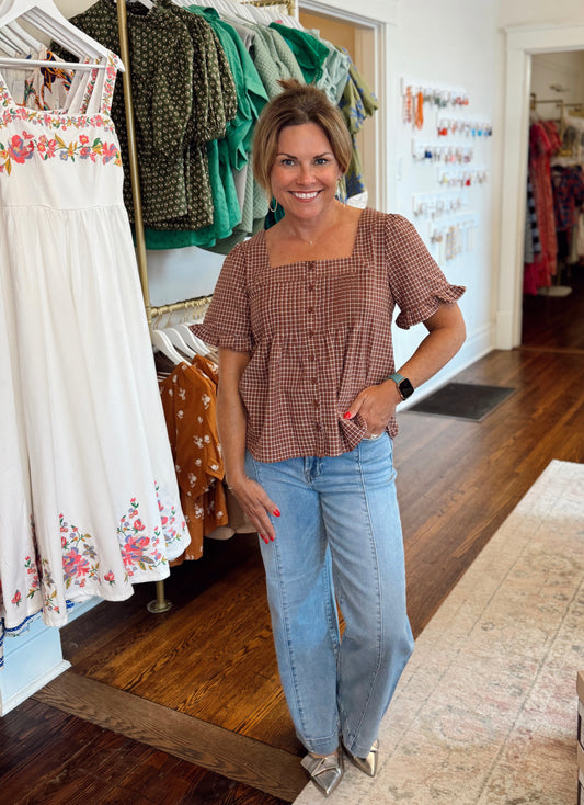 Portia Plaid Button Up Top