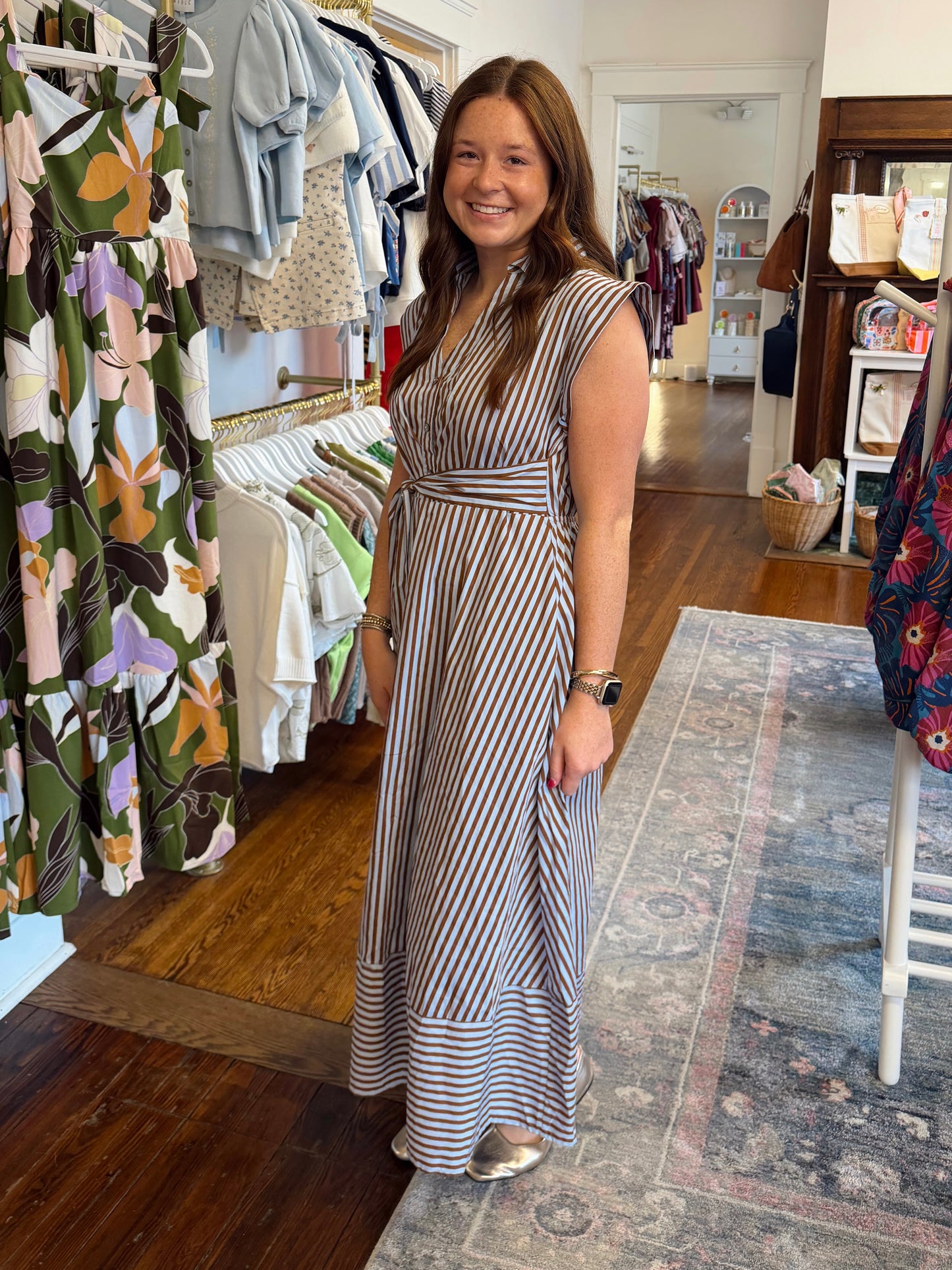 Ashleigh Stripe Maxi Dress - Blue/Brown