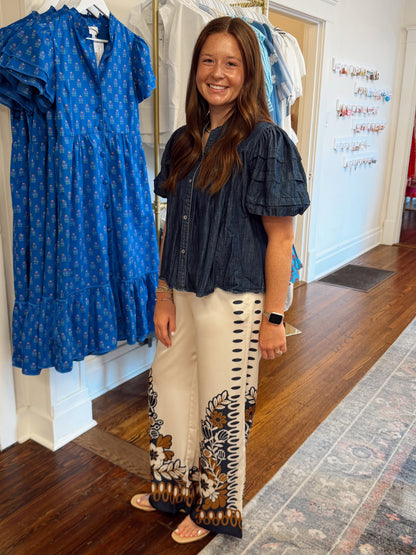 Brooke Yellow & Navy Satin Pants