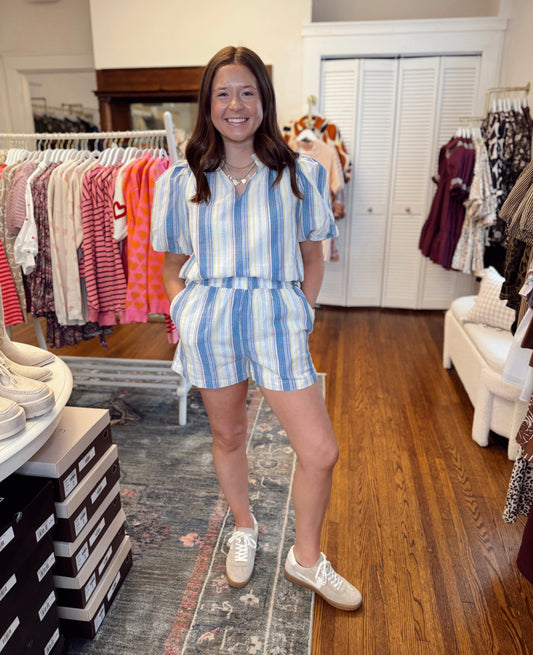 Vexie Stripe Ruffle Top