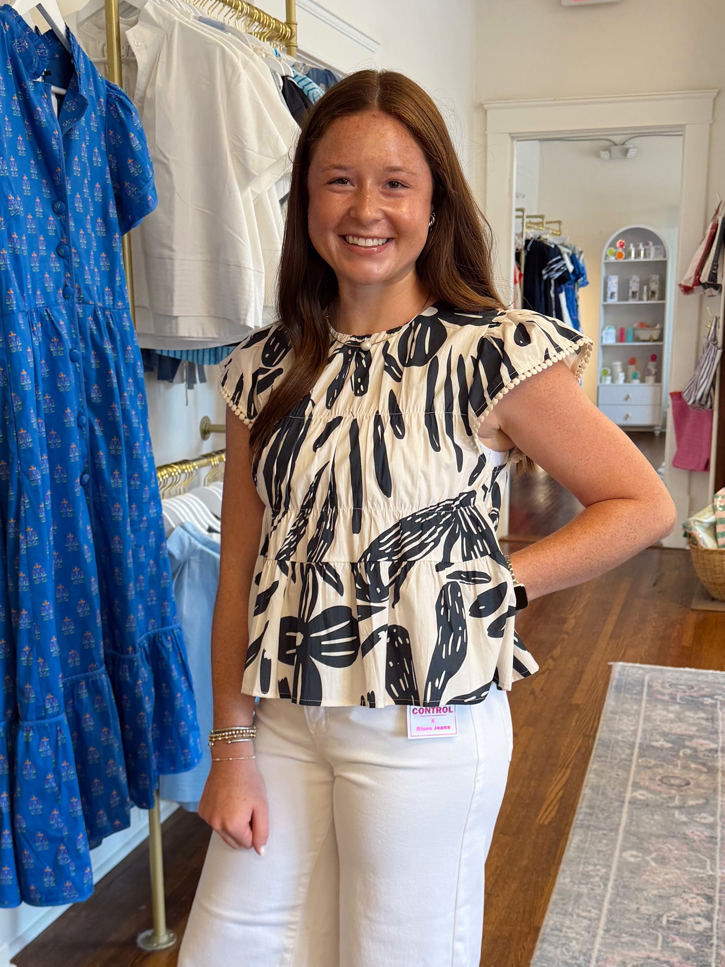 Lola Leaf Print Flutter Sleeve Top