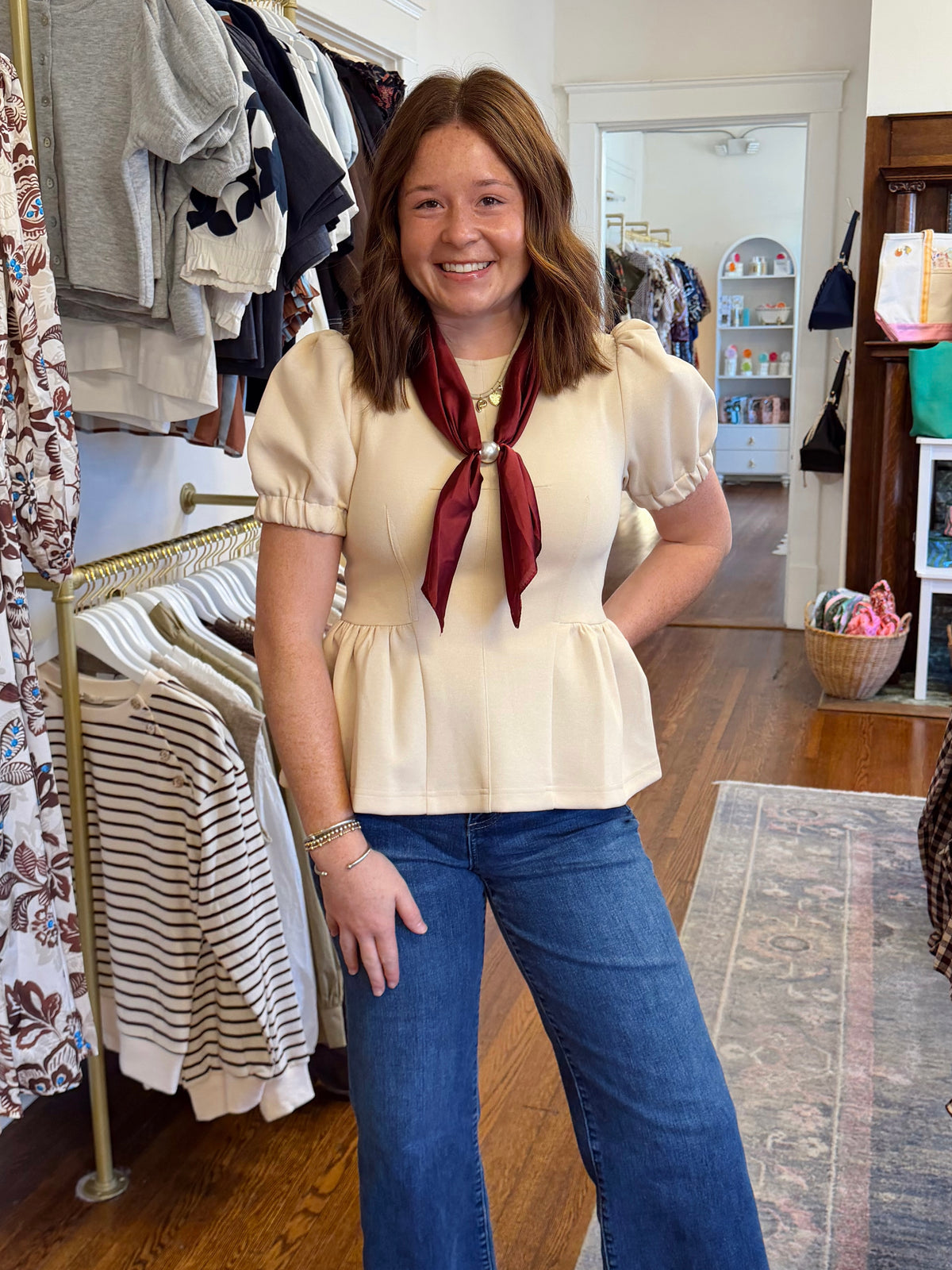 Felicity Peplum Top - Ecru