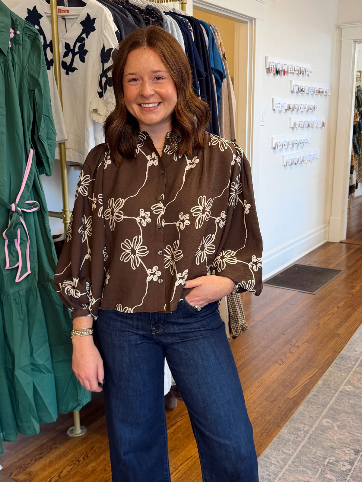 Annie Floral Top - Brown