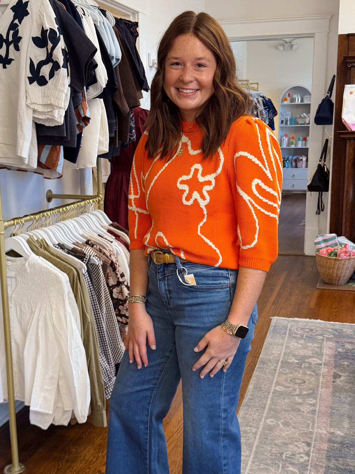 Poppy Embroidered Orange Sweater